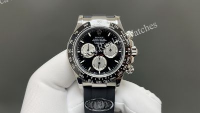 Clean Factory Rolex Daytona 40mm 7750 Movement Black Face Rubber Band Watch